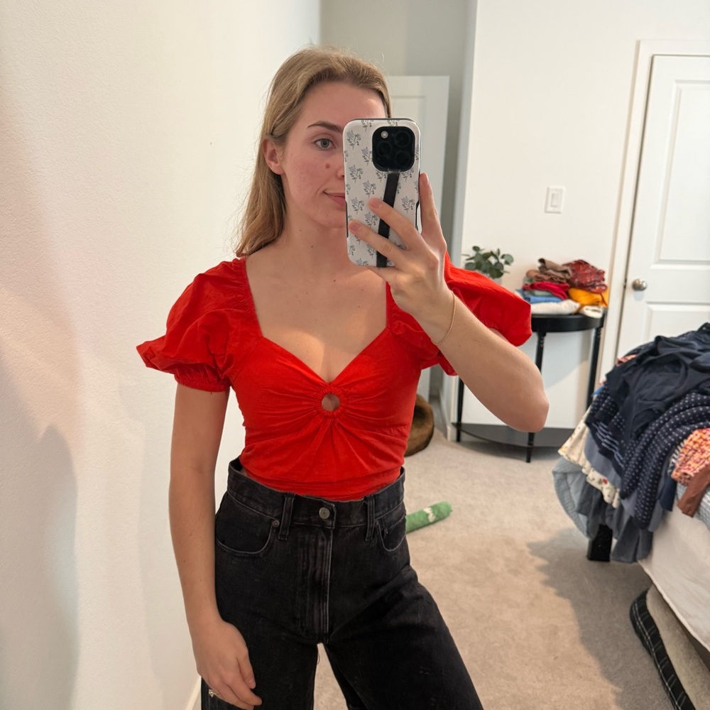 Red Puff Sleeve Top XS